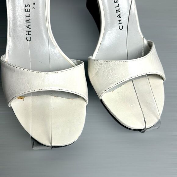 Charles Jourdan Paris White High Hill Mule Sandals Ankle Strap Made in Spain US7 - Picture 7 of 13